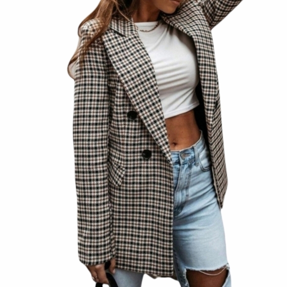 Double Breasted Long Plaid Blazer NWT - Picture 3 of 3